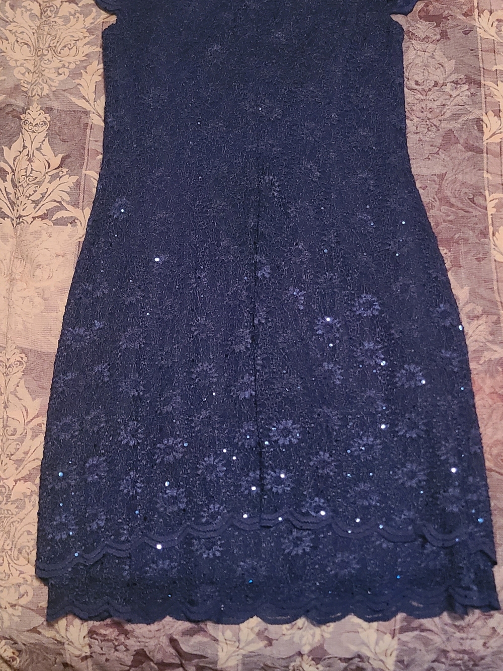 connected apparel Navy Lace Sequin Midi Dress